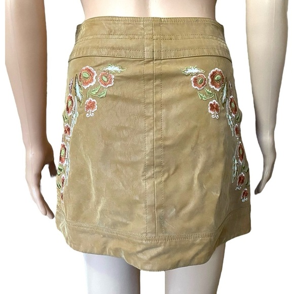 Free People Alanis Embroidered Floral Moto Mini Pencil Skirt Zip Brown Size 0 - Picture 3 of 10